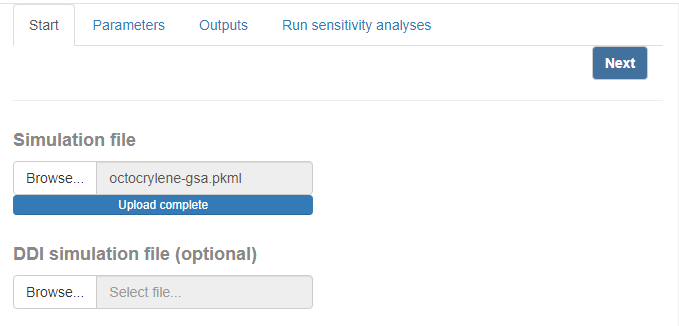 The four tabs of the accompanying R Shiny app graphical user interface to the OSP Global Sensitivity package.